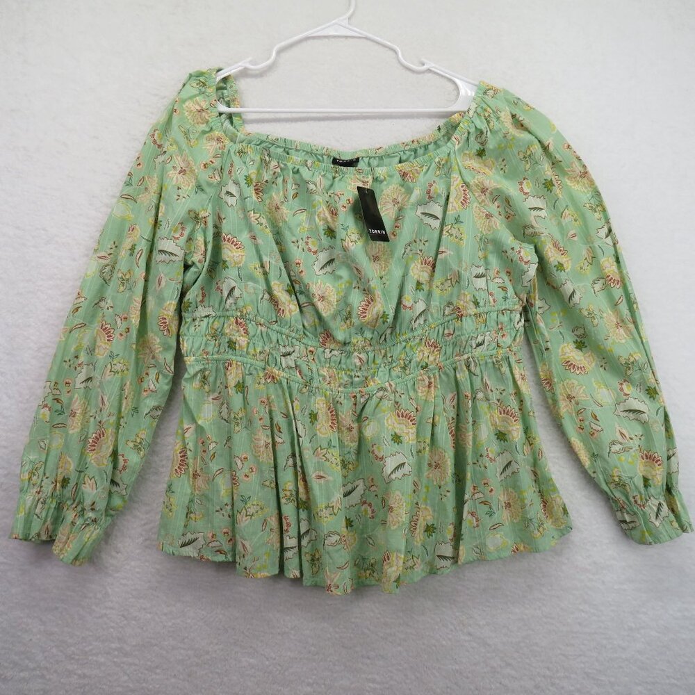 Torrid Shirt Womens Size 1X‎ Floral Peasant Top Green Floral Long Sleeve New